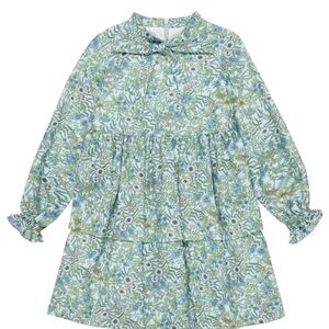 NEW La Coqueta blue Floral Alysia Ruffle-Tiered Long Sleeve Dress